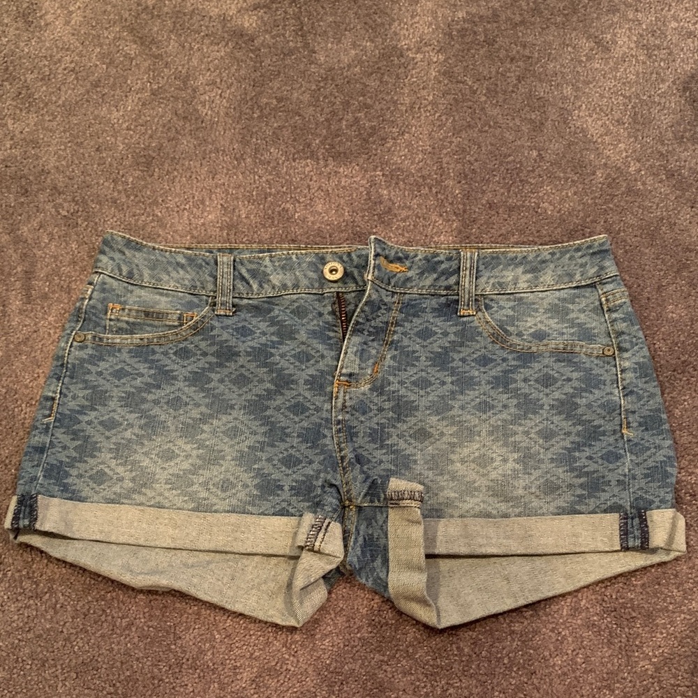 Aztec Print Denim Shorts